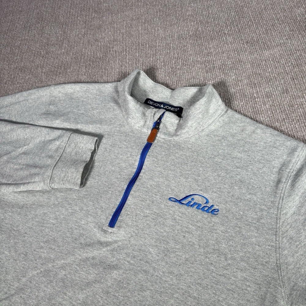 Linde 1/4 Zip Pullover Mens M Gray Long Sleeve Embroidered Logo Devon &‎ Jones